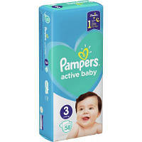 Памперси Pampers Active Baby 3, вага 6-10 кг, 58 шт., підгузники памперс актив бейбі (8001090949707) DL