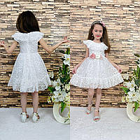 Мереживна літня сукня для дівчинки з квітковим візерунком у комплекті обруч, біла