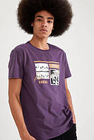 Фіолетова чоловіча футболка Defacto/Дефакто з принтом