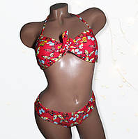 Купальник жіночий роздільний трійка червоний Розміри 38 40