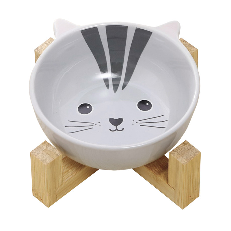 Миска для котів і собак Taotaopets 115505 Кіт керамічна на дерев'яній підставці