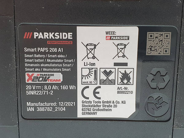 Parkside Performance 20V Akku 8,0 Ah PAPS 208 A1 Li-Ion Batterie