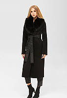 Пальто женское пальтовая ткань с меховым воротником из песца черный 44р