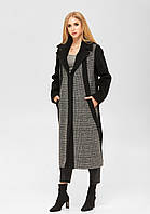 Женское комбинированное пальто из альпака серый