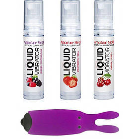 Набір із 3 смаків стимулювального лубриканта Amoreane Med (3х10 мл) і вібропулі Adrien Lastic Purple
