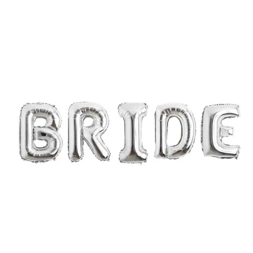 Фольгований напис із куль букв Bride срібний, висота букв 100 см