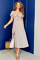 Летнее женское серое платье миди с цветочным принтом Тея 42 44 46 48 размеры