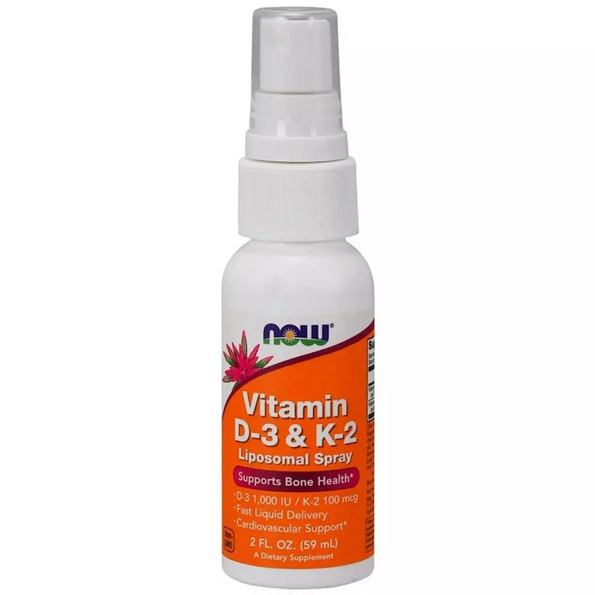 Вітаміни D-3 & K-2, ліпосомальний Спрей Vitamin D-3 & K-2, Now Foods, 1000 МО/100 мкг, 59 мл