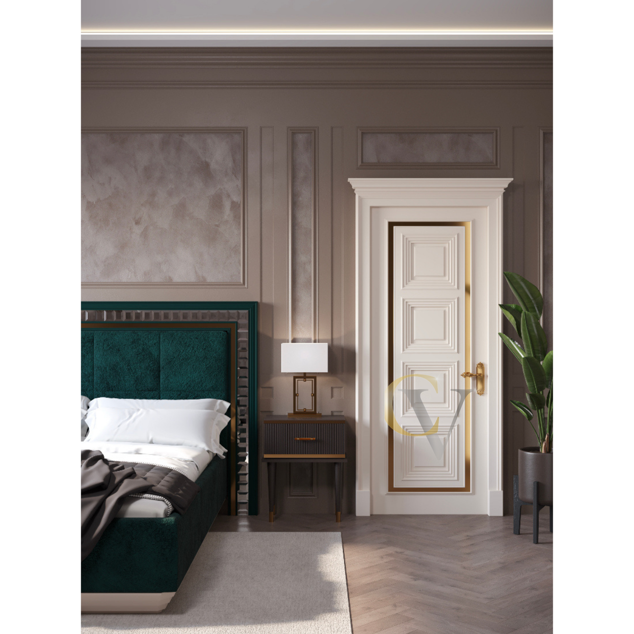 Міжкімнатні двері Casa Verdi Lorenzo з масиву вільхи зі вставками латуні