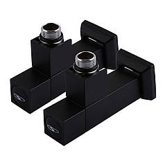 Набір Кран напівоборотний кутовий з американкою SOLOMON LUX 1/2" CUBE BLACK 8888 (2шт.)