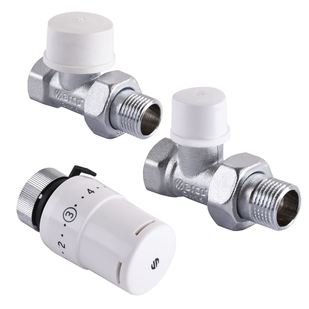 Набір Крани радіаторні прямі ARCO 1/2" подача + обратка + термоголовка KCT02 М30
