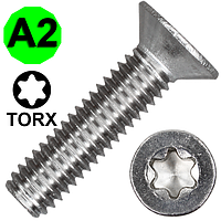 Винт с потайной головкой ISO 14581 (~ DIN 965) TORX, нержавеющая сталь A2, М2 X 6