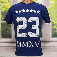 Футболка чоловіча синя с прінтом HECTOR