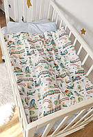 Сменный комплект постельного белья в детскую кроватку "Паровозик" голубой