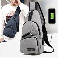 Чоловіча сумка через плече, однолямочный рюкзак, бананка, месенджер з USB кабелем, 3 кольори