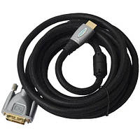 Шнур HDMI COMP, HDMI штекер - штекер DVI, Hi-Fi, "позолочений", з фільтрами, 1.5 м, в блістері