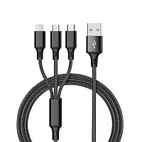 Нейлоновий зарядний кабель 3в1, Type-c, Micro USB, Lightning cable for iPhone, Потужність 5 V/2.4 A , довжина 1,2м