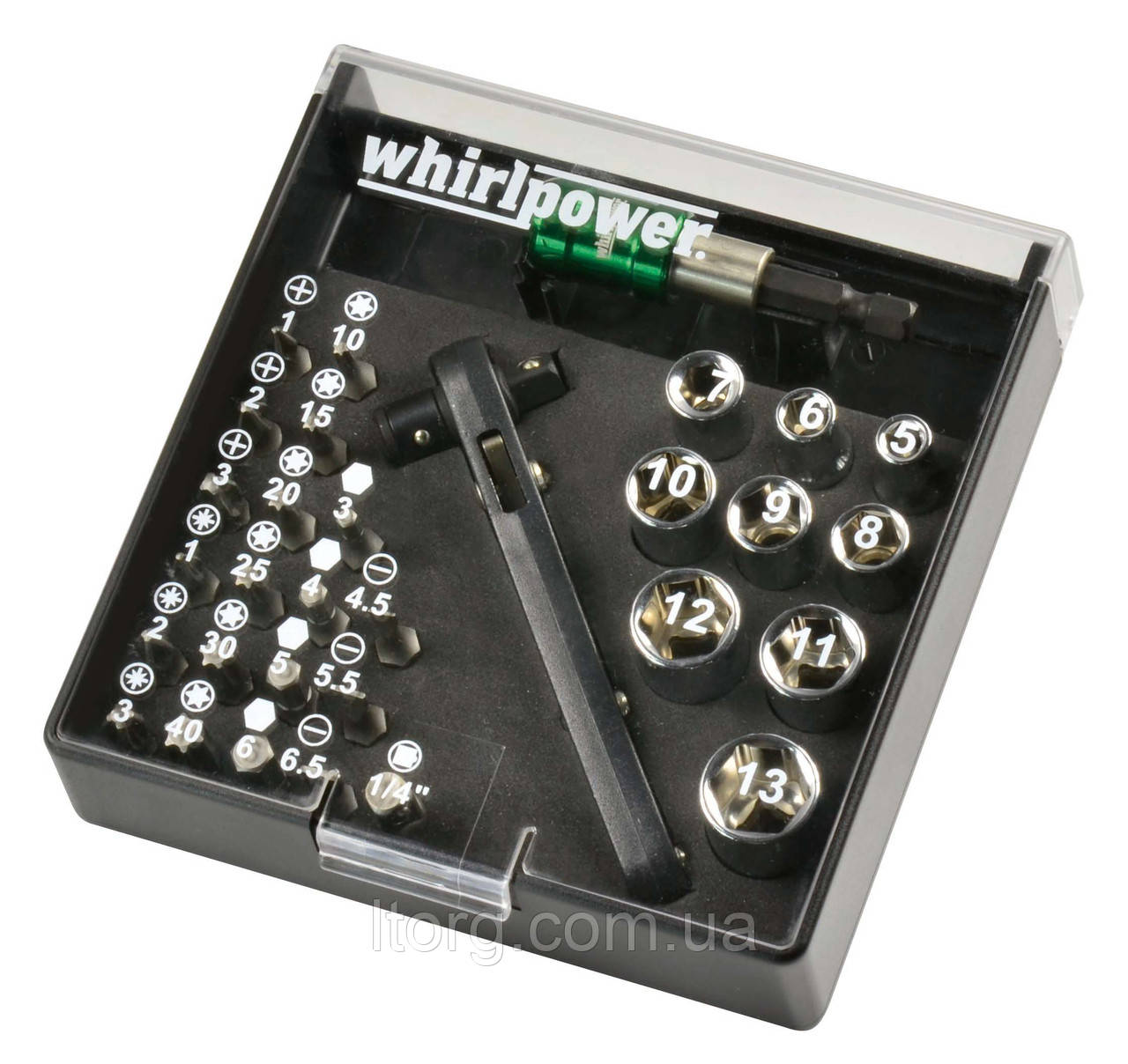 Whirlpower Набір бит та головок 1/4" 5-13мм 31од пластик.кейс