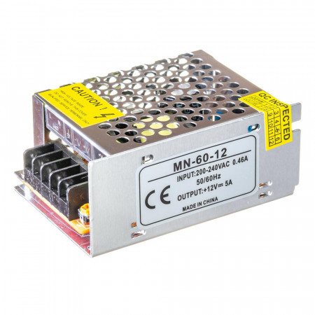 Блок живлення 12V, 60W, 5А, металевий корпус, IP20, MN
