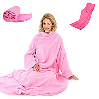 Теплый плед с рукавами из флиса 140x190 см Snuggie / Одеяло-плед с рукавами Розовый