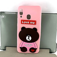 Чехол для Samsung A30, A305 накладка бампер Bear Love Me мишка силикон розовый