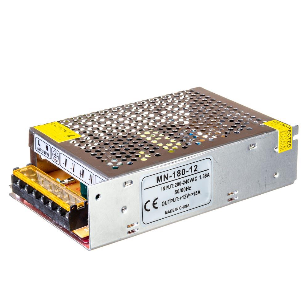 Блок живлення 12V, 180W, 15А, металевий корпус, IP20, MN