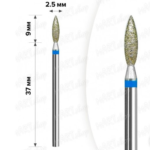 Фреза алмазна MART полум'я синє діаметр 2,5 мм, фото 1