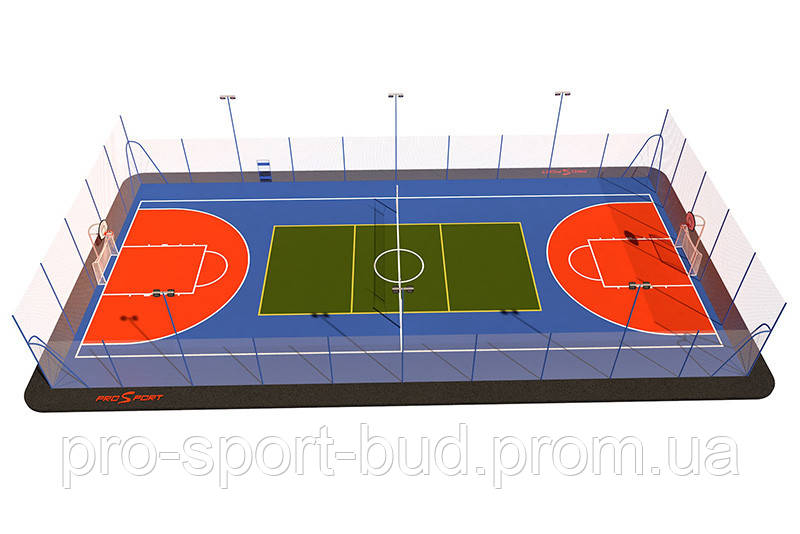 Строительство футбольного поля под ключ Универсальная площадка 18х30 Покрытие Резиновое покрытие 15 мм - фото 5 - id-p1630054401