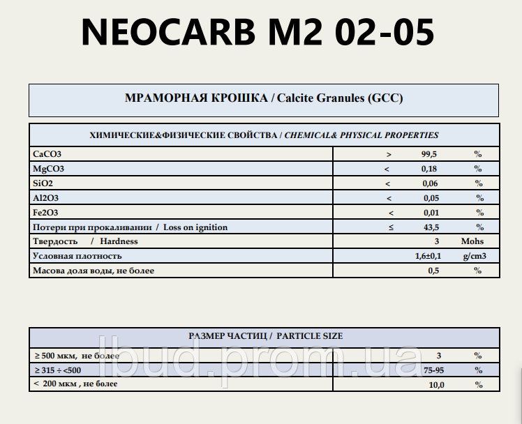 Мармурова крихта, М2 0,2 мм-0,5 мм, біла, Neocarb, Туреччина.