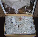 Велюрова скатертина з ранером Selin Gamze Set 160×300 + 12 серветок Беж, фото 2