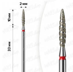 Фреза алмазна MART червоний, полум'я "Торнадо" діаметр 2 мм
