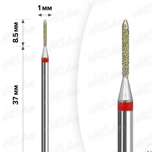 Фреза алмазна MART червоний, діаметр 1,0 мм, фото 1