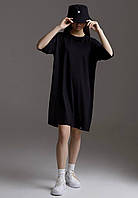 Платье-футболка свободное летнее трикотажное повседневное, большого размера 48/50, 52/54, черное, белое