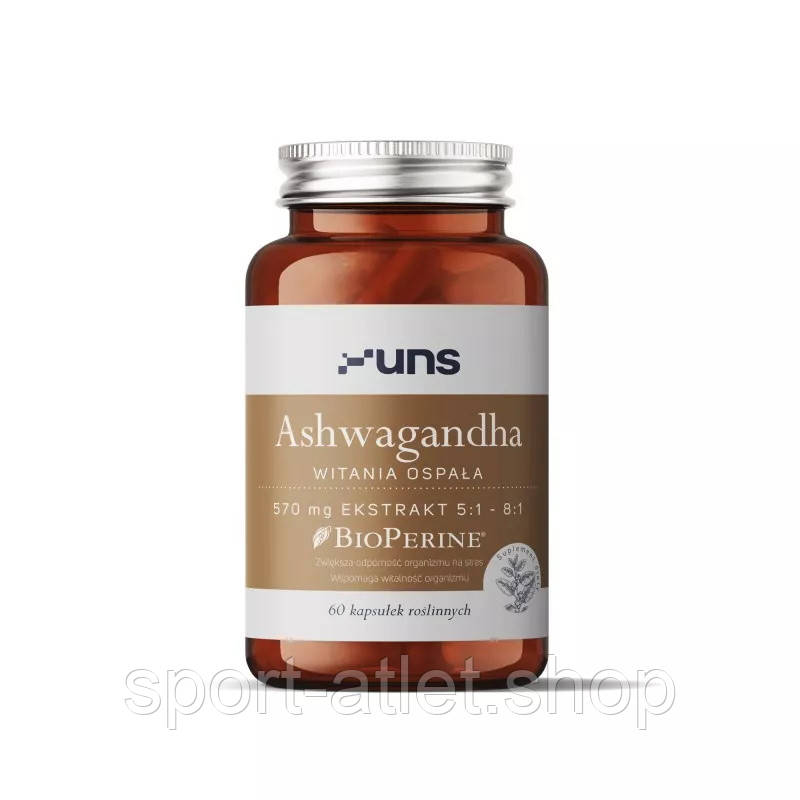 Натуральна добавка UNS Ashwagandha + Bioperine, 60 вегакапсул, фото 1