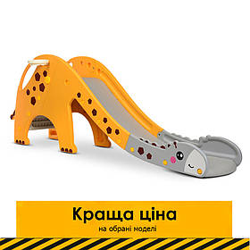 Дитяча пластикова гірка Bambi з баскетбольним кільцем GIRAFE-6 Жираф | Гірка для дітей Діно Жовто-сірий