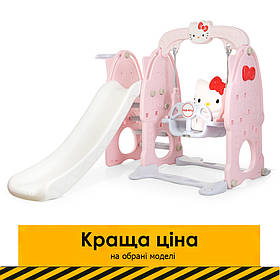 Гірка-гойдалка Bambi HK5018-2A з баскетбольним кільцем | Гірка з качалкою Хеллоу Кітті Рожева