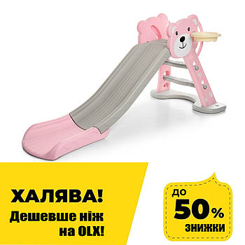 Дитяча пластикова гірка Bambi з баскетбольним кільцем HF-H008-8 Рожевий (ш80-В78-д161см)