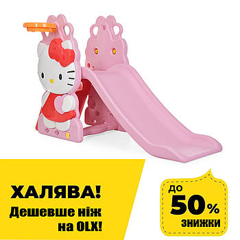 Дитяча пластикова гірка Hello Kitty з баскетбольним кільцем та м'ячем HK2018-1A | Гірка для дітей Хелло Кітті