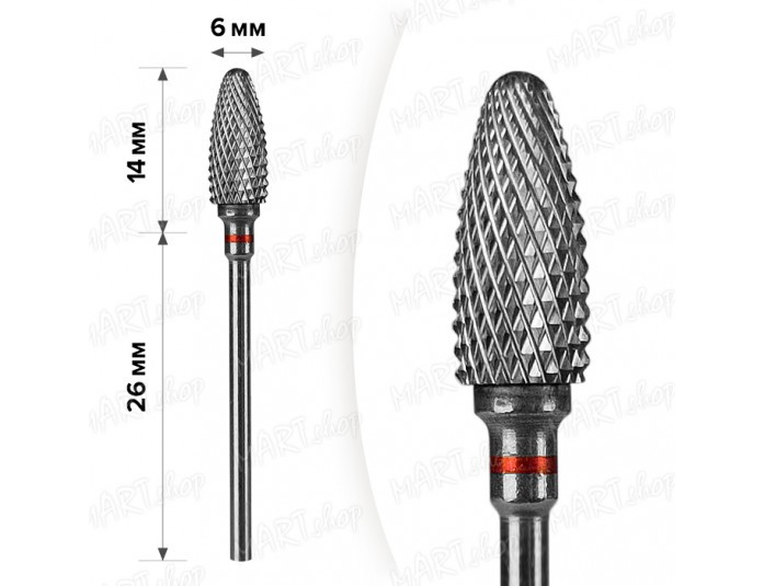 Твердосплавна фреза MART червона, кукурудза діаметр 6*14мм, фото 1