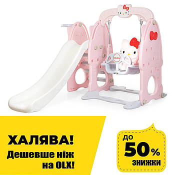 Гірка-гойдалка Bambi HK5018-2A з баскетбольним кільцем | Гірка з качалкою Хеллоу Кітті Рожева