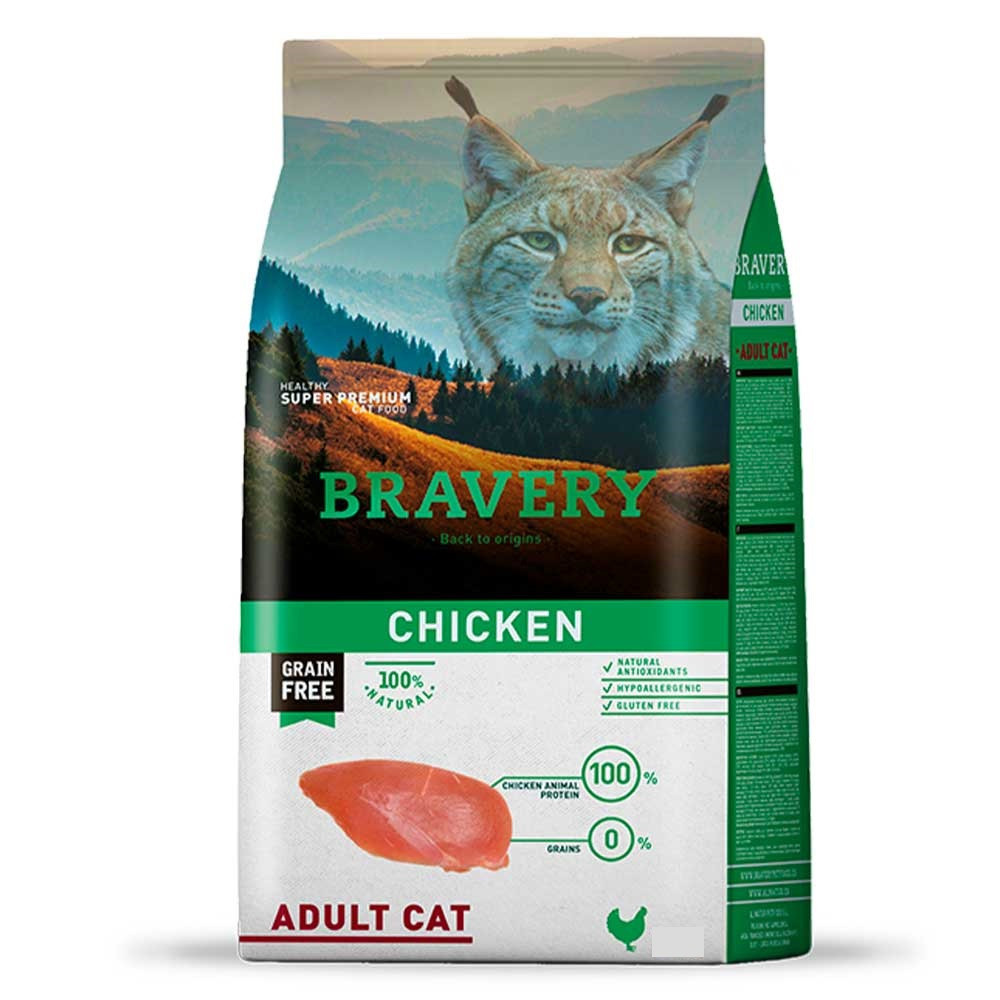 Беззерновий корм для котів схильних до алергії з куркою BRAVERY Chicken Adult Cat 7 кг