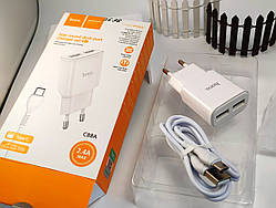 Мережевий зарядний пристрій Hoco C88A 2,4A Glorious 2 USB + кабель Type-C, швидке заряджання для телефона type-c