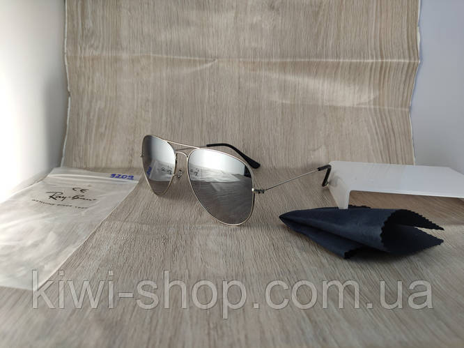 Купить Очки солнцезащитные Ray Ban Aviator капельки серые зеркальные ...