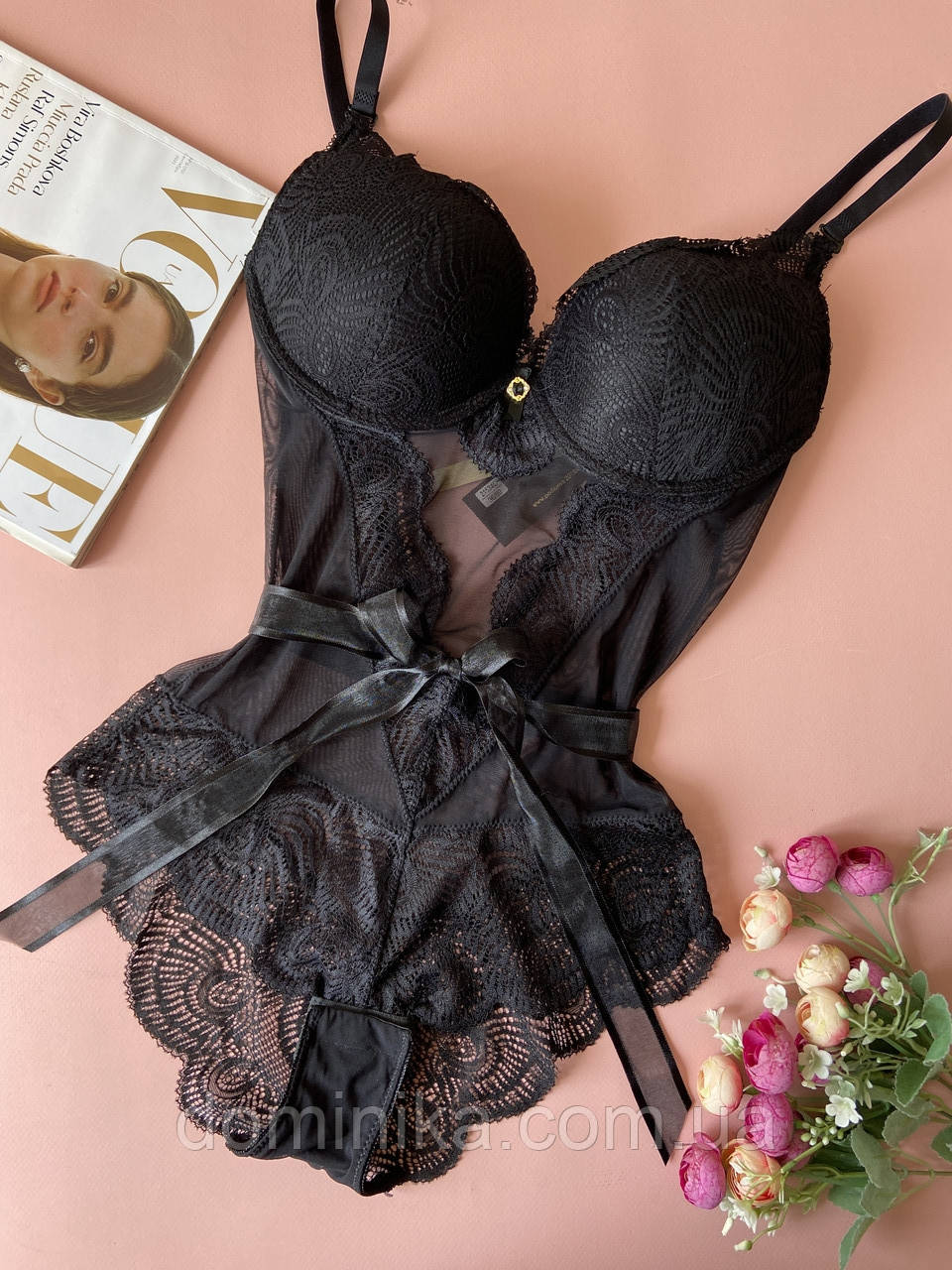 Чорна мереживна жіноча білизна боді