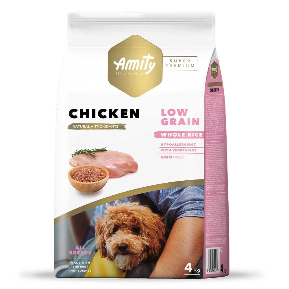 Низькозерновий корм для собак усіх порід з куркою і рисом AMITY Super Premium Chicken 4 кг