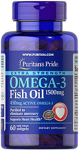 Омега-3 Puritan's Pride Extra Strength Omega-3 Fish Oil 1500 mg (450 mg Active Omega-3) 60 капс.