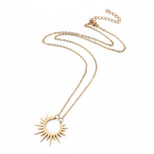 Ожерелье з Нержавіючої Сталі, з Кулоном Сонце, плоский круглий, покриття 18К Золотим, Іонне Покриття,