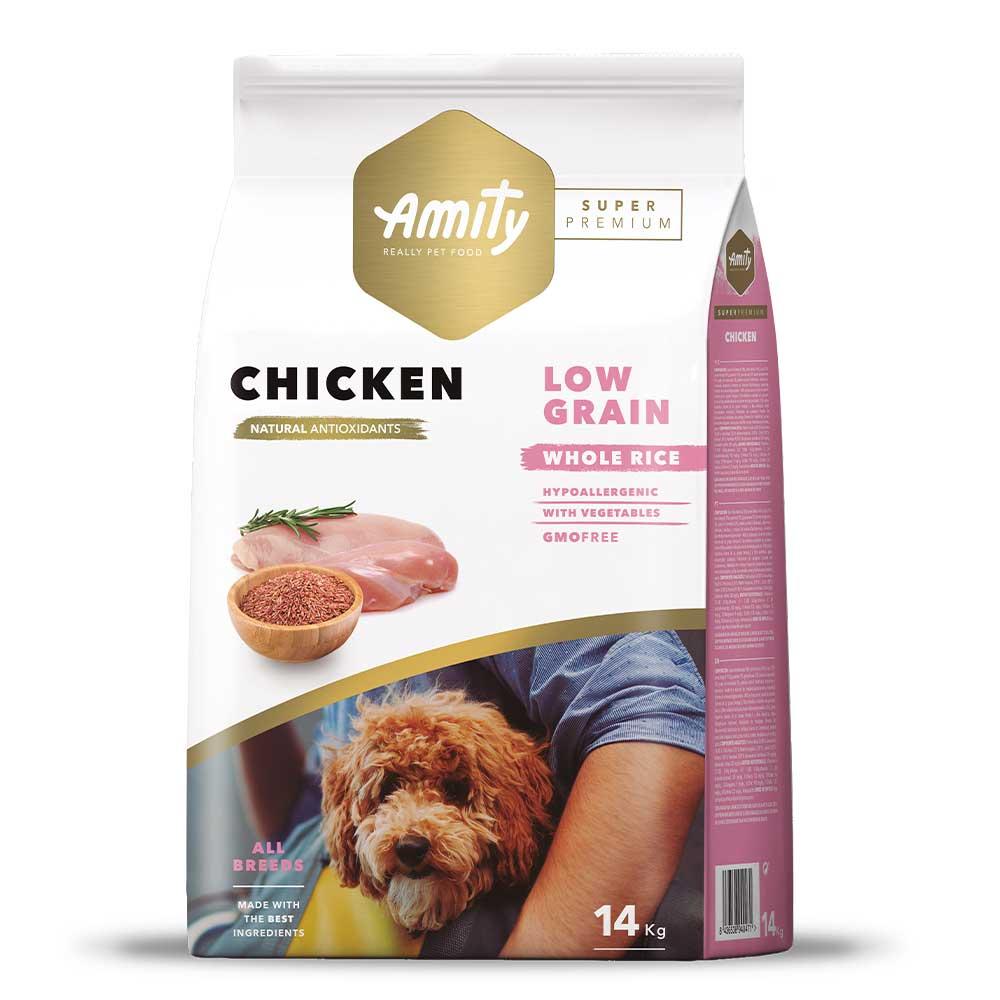 Низькозерновий корм для собак усіх порід з куркою і рисом AMITY Super Premium Chicken 14 кг