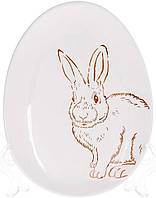 Набір 6 керамічних овальних страв "Bunny" 16.5х12х2 см, білий із золотом