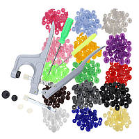 Комплект Установщик пластиковых кнопок с кнопками 150 штук (15 цветов по 10 шт каждого цвета) (6103)
